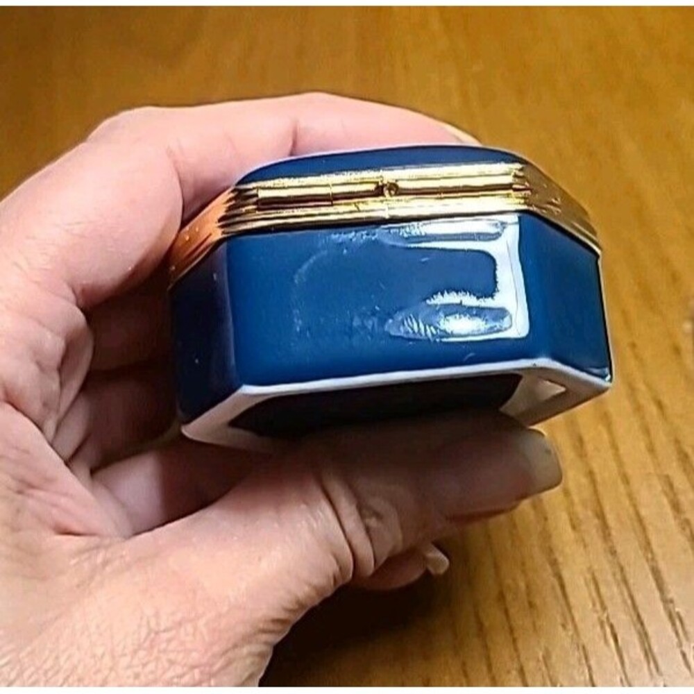 Vtg Limoges France Porcelain Dark Aqua Blue trinket Box Pill Box 2x2.25x1.5 NEW - Picture 11 of 12
